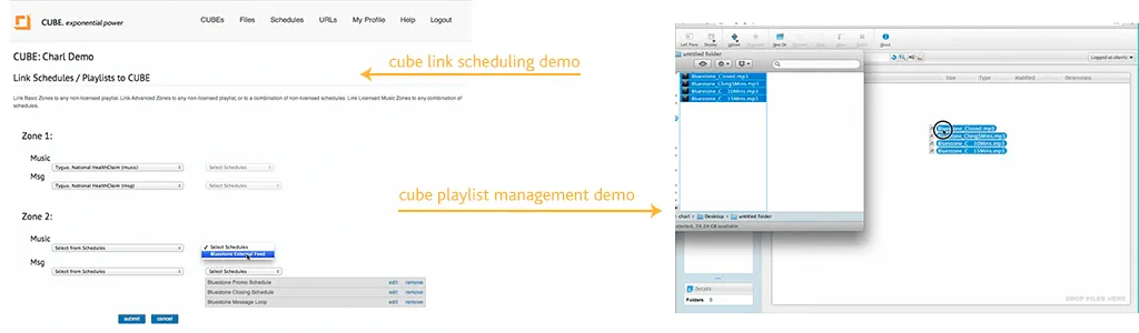 Playlist management and link scheduling tools from the CUBE platform demo