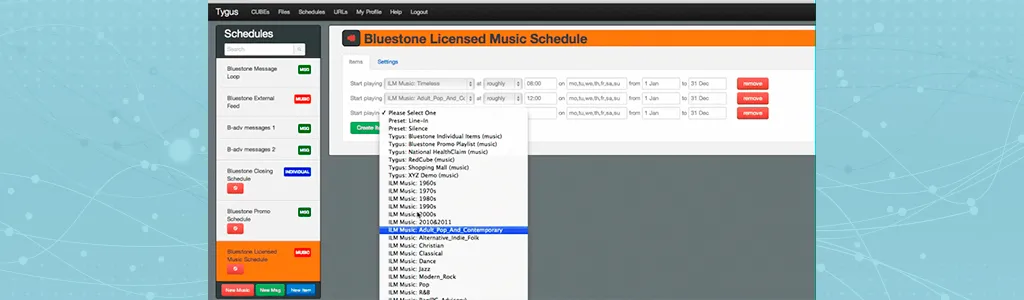 Music scheduling on the CUBE software demo