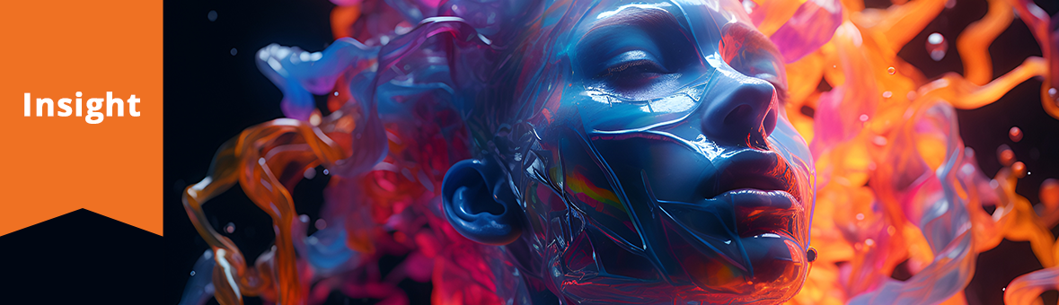 a robotic head with colorful paint splashes exploding from it