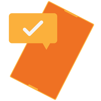 Icon showing a mobile phone with a checkmark on the screen.