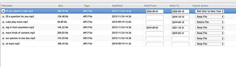 how to roll over files for next year in the CUBE expire actions interface