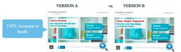 an image showing a comparison test between two versions of a landing page